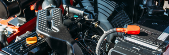 Engine bay of a tractor close up